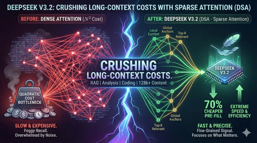 DeepSeek V3.2 Crushing Long-Context Costs with Sparse Attention (DSA)
